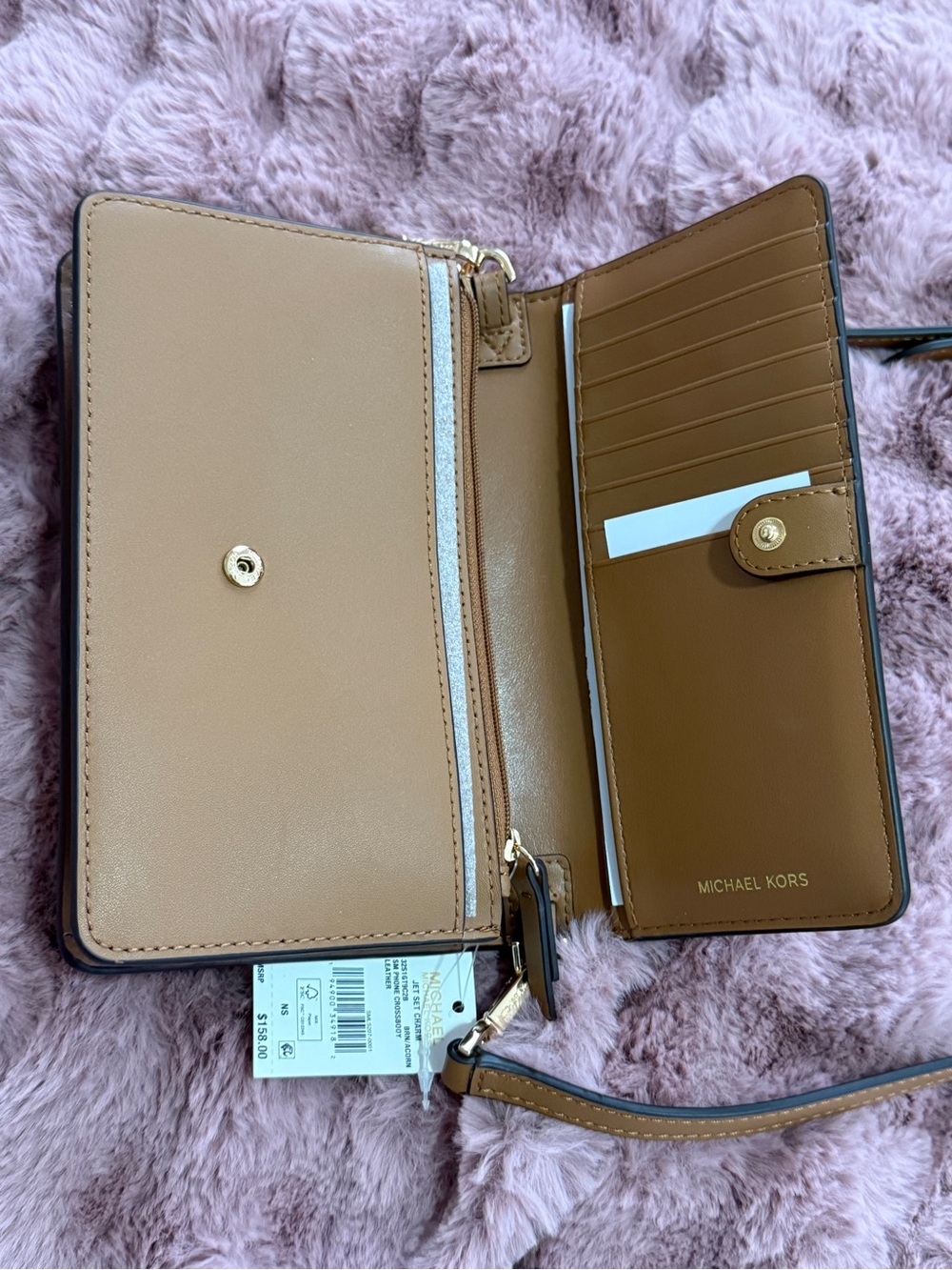 NWT Michael Kors Jet Set Charm Phone Crossbody Leather Wallet Brown / Acorn - Picture 11 of 16